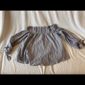 White and navy striped off the shoulder top.